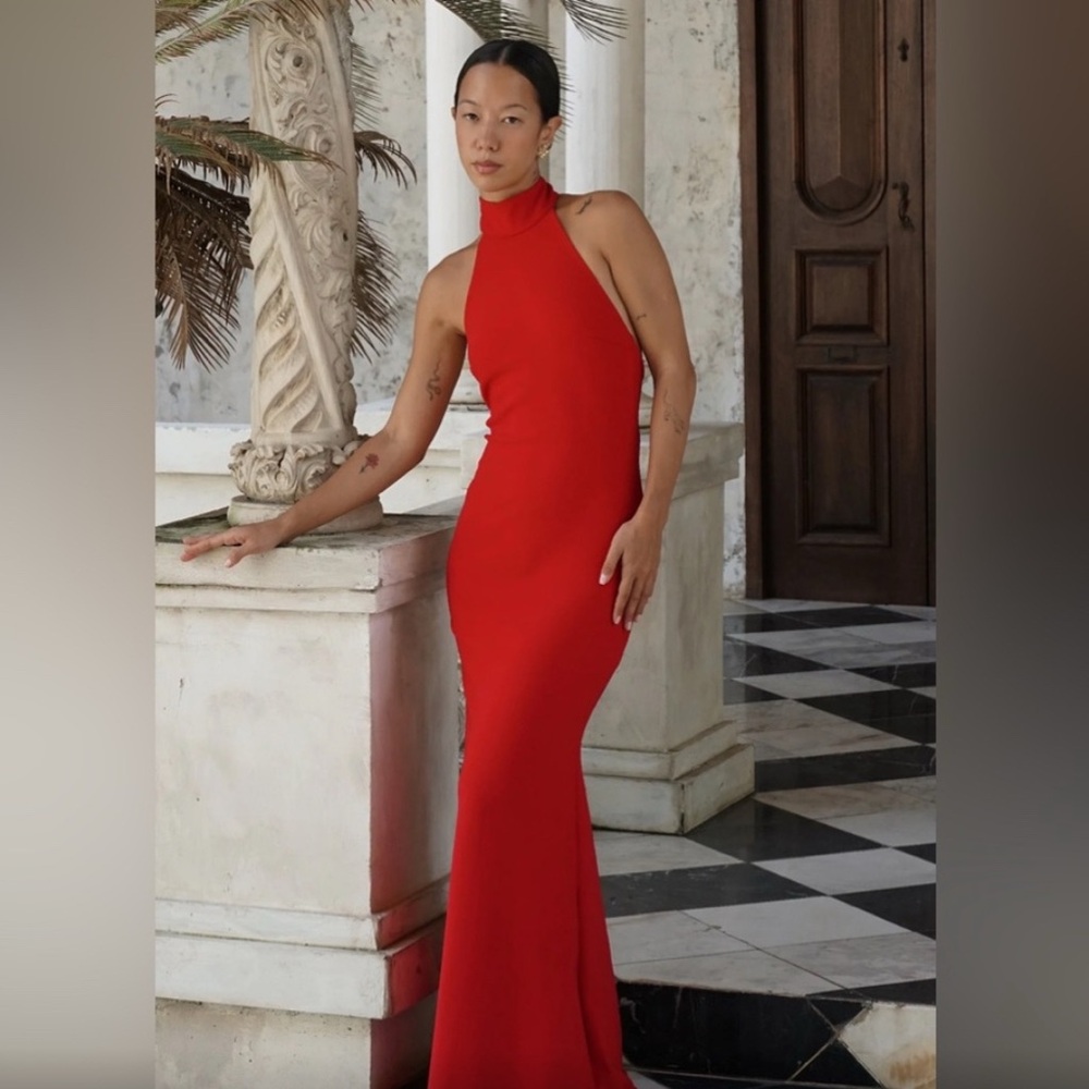 MESHKI GENESIS High Neck Maxi Dress - Red XL